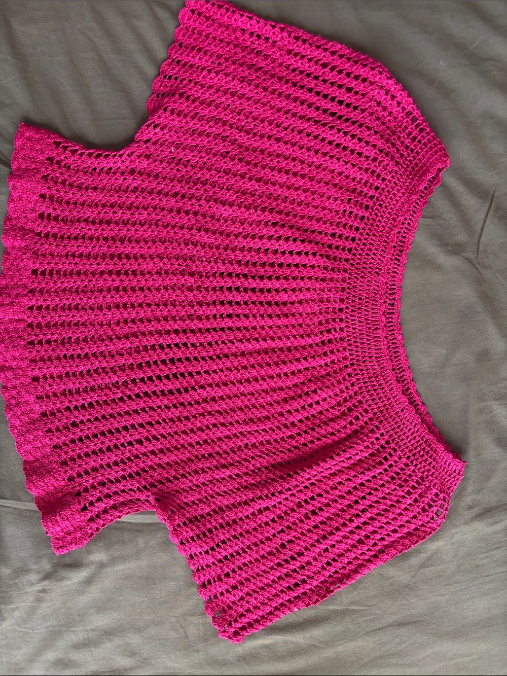 Bright Pink Crochet Knit Women's Sweater